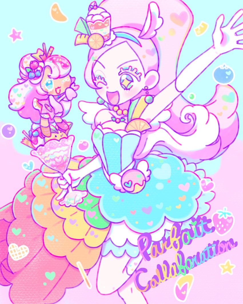kirahoshi ciel, cure parfait, and parfait cookie (precure and 3 more) drawn by pastel_(cuuute_things)