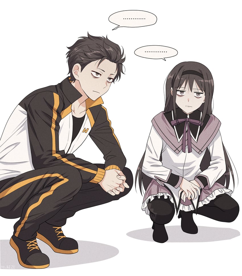 akemi homura and natsuki subaru (mahou shoujo madoka magica and 1 more) drawn by no_keze