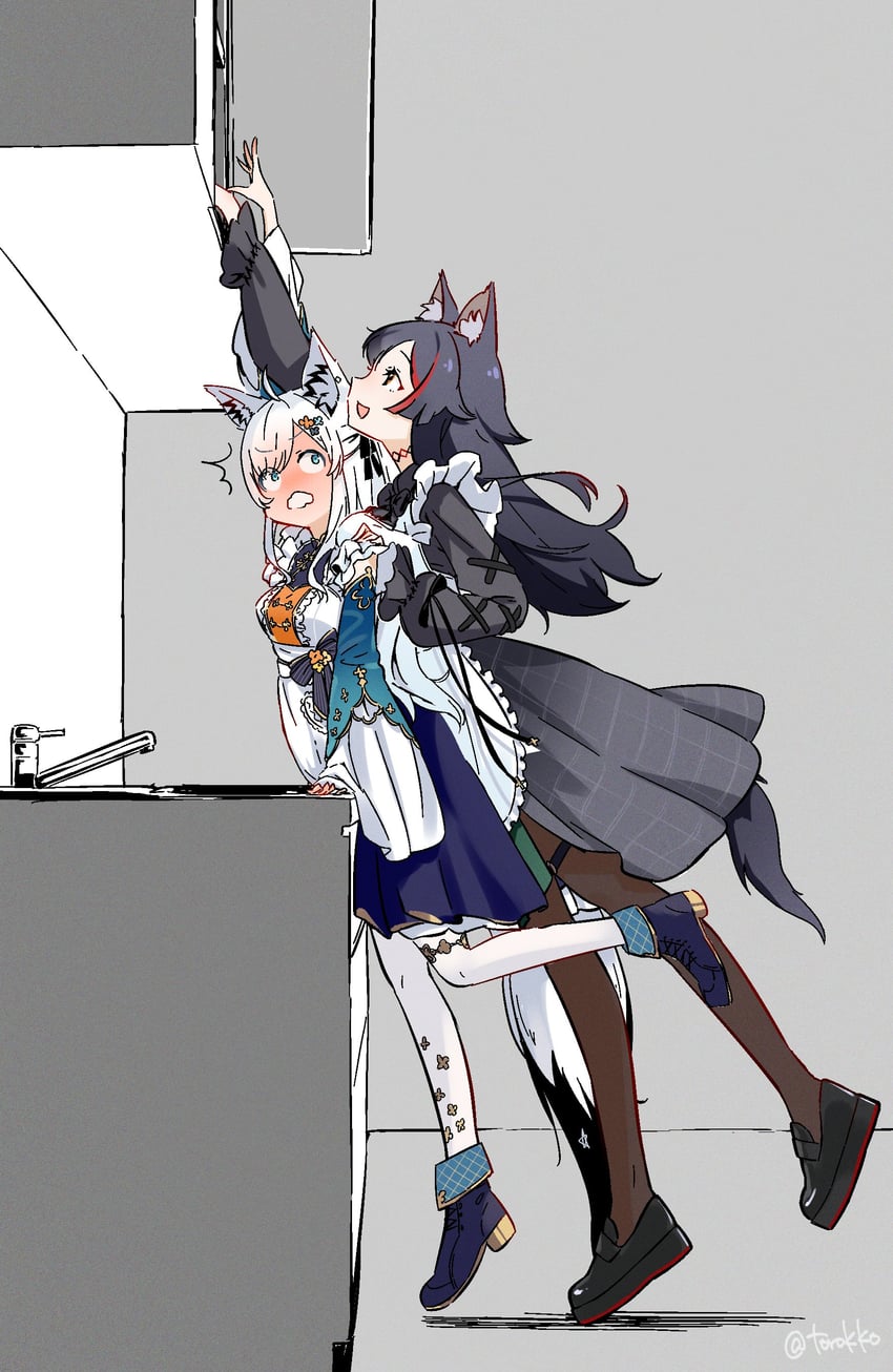 shirakami fubuki and ookami mio (hololive) drawn by torokko