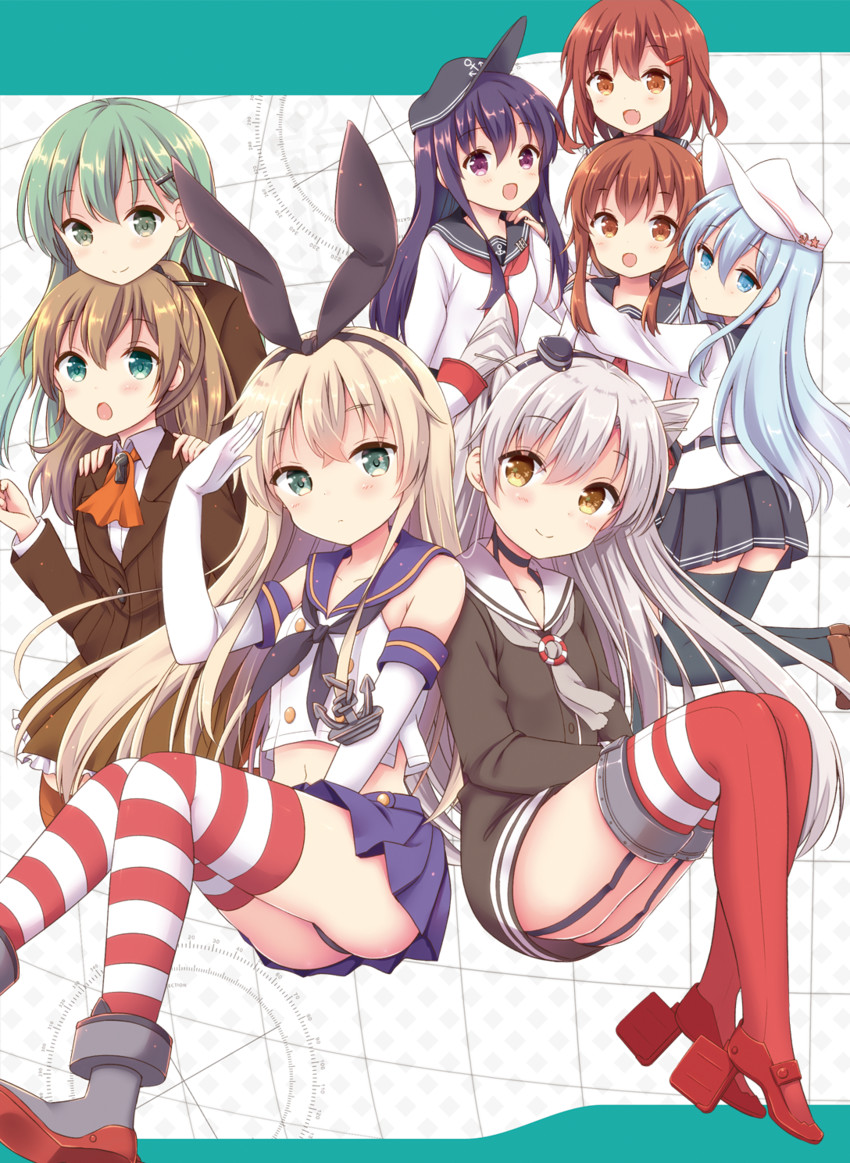 shimakaze, hibiki, inazuma, ikazuchi, akatsuki, and 4 more (kantai collection) drawn by yoshikita_popuri