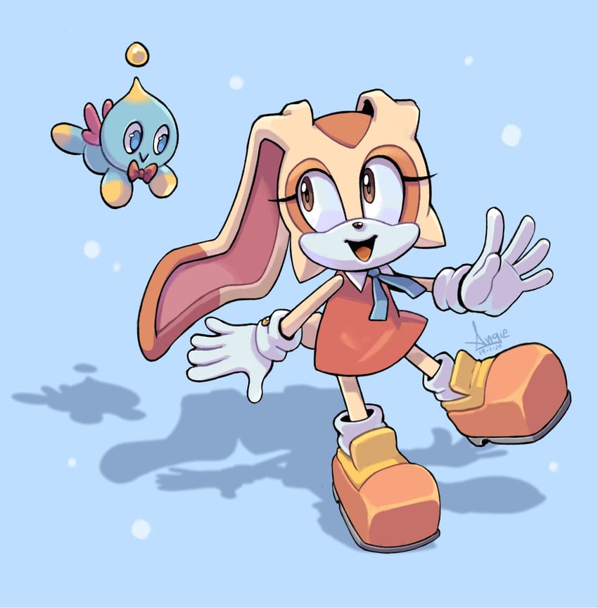 cream the rabbit, neutral chao, and cheese (sonic) drawn by angiethecat