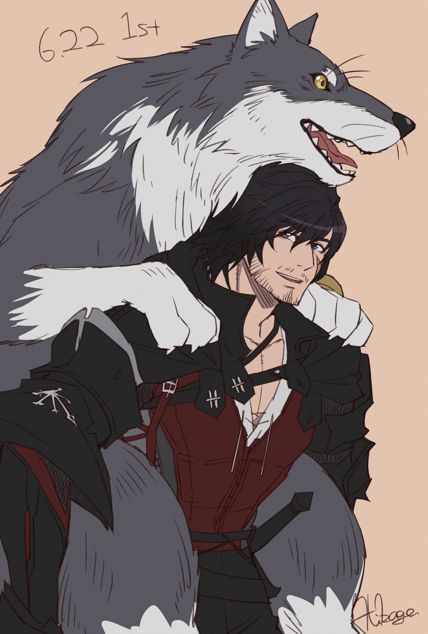 clive rosfield and torgal (final fantasy and 1 more) drawn by banana_gyuunyuu