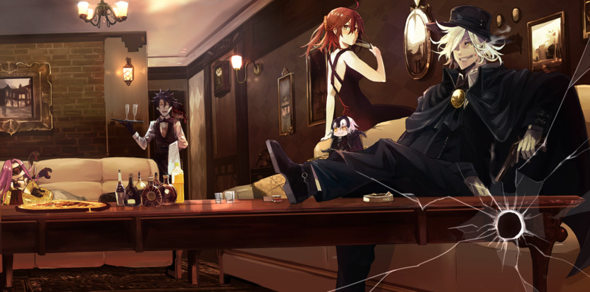 fujimaru ritsuka, medusa, jeanne d'arc alter, edmond dantes, angra mainyu, and 1 more (fate and 1 more) drawn by mono_(jdaj)