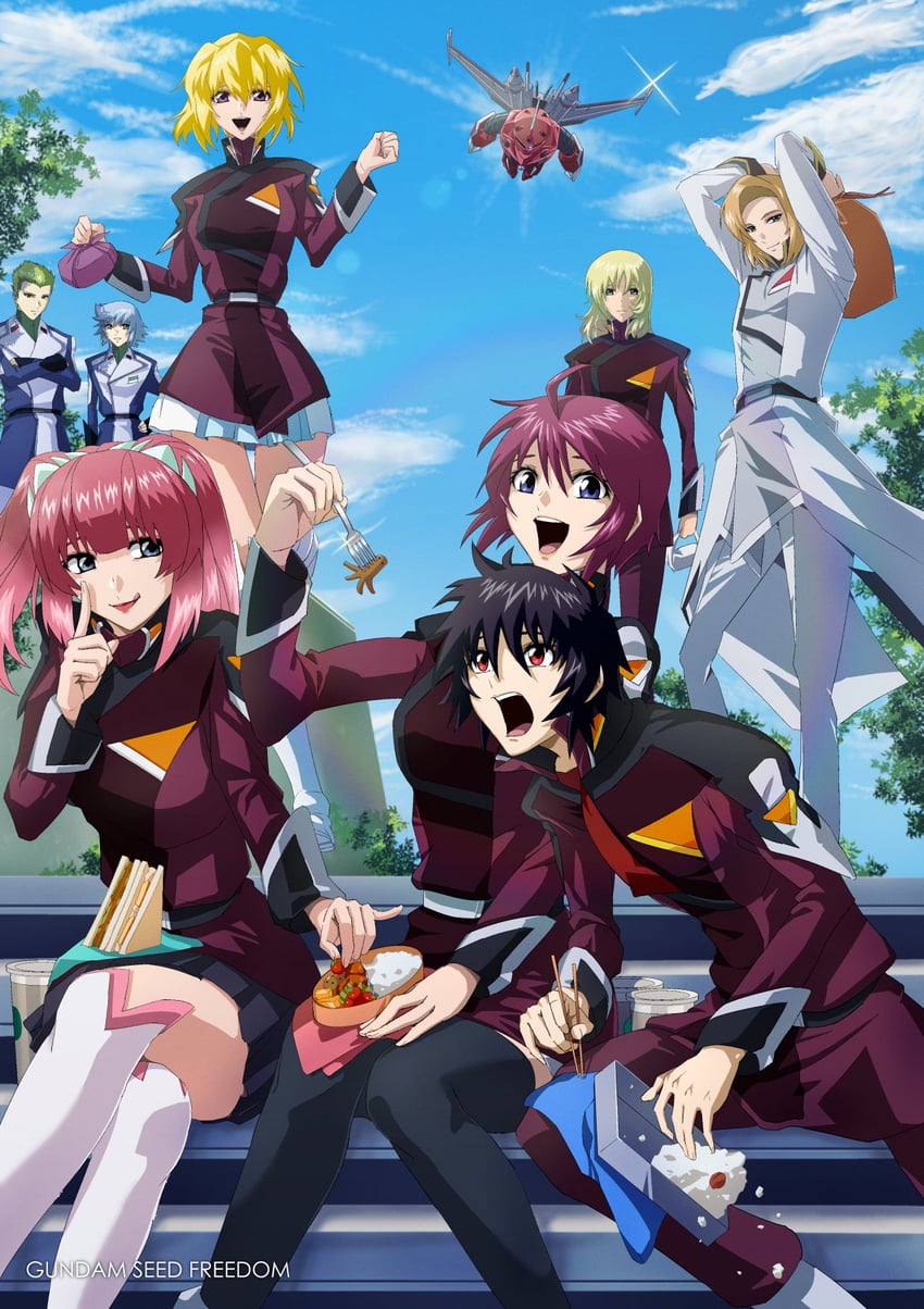 lunamaria hawke, shinn asuka, stellar loussier, agnes giebenrath, rey za burrel, and 4 more (gundam and 2 more) drawn by takatoshi