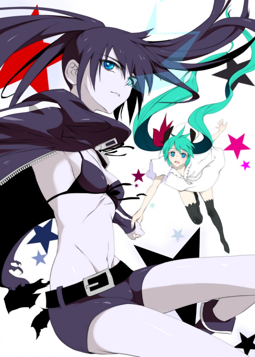 hatsune miku and black rock shooter (vocaloid and 2 more) drawn by kisetsu