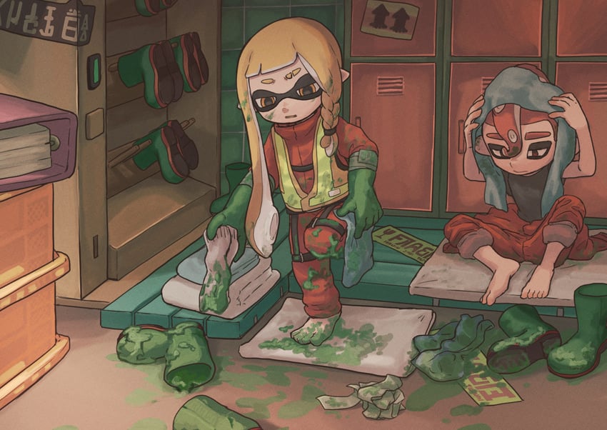 inkling player character, inkling girl, octoling player character, and octoling boy (splatoon and 1 more) drawn by kotarou_(kotakota_ee)