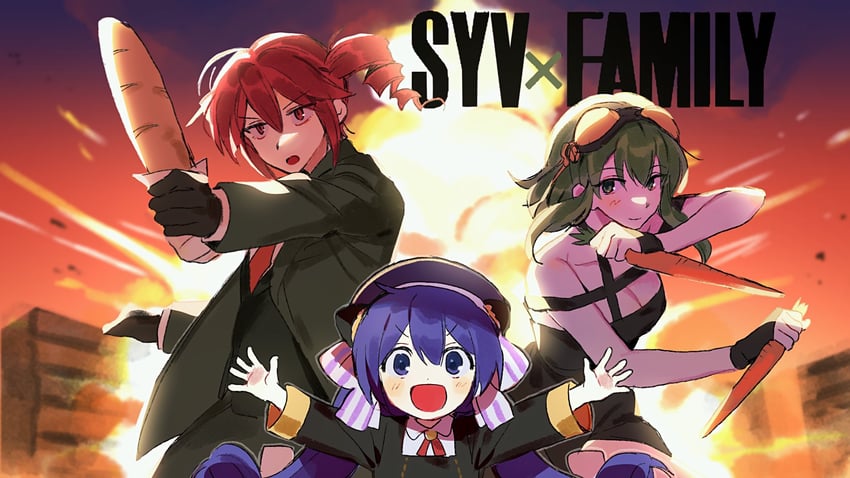 kasane teto, yor briar, anya, gumi, twilight, and 1 more (vocaloid and 2 more) drawn by samsap