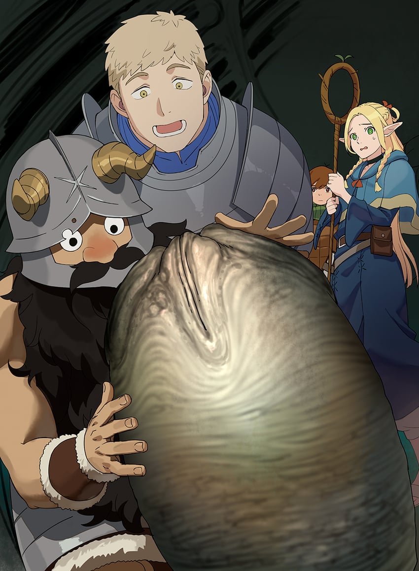 marcille donato, laios touden, senshi, chilchuck tims, and ovomorph (dungeon meshi and 1 more) drawn by a1_(initial-g)