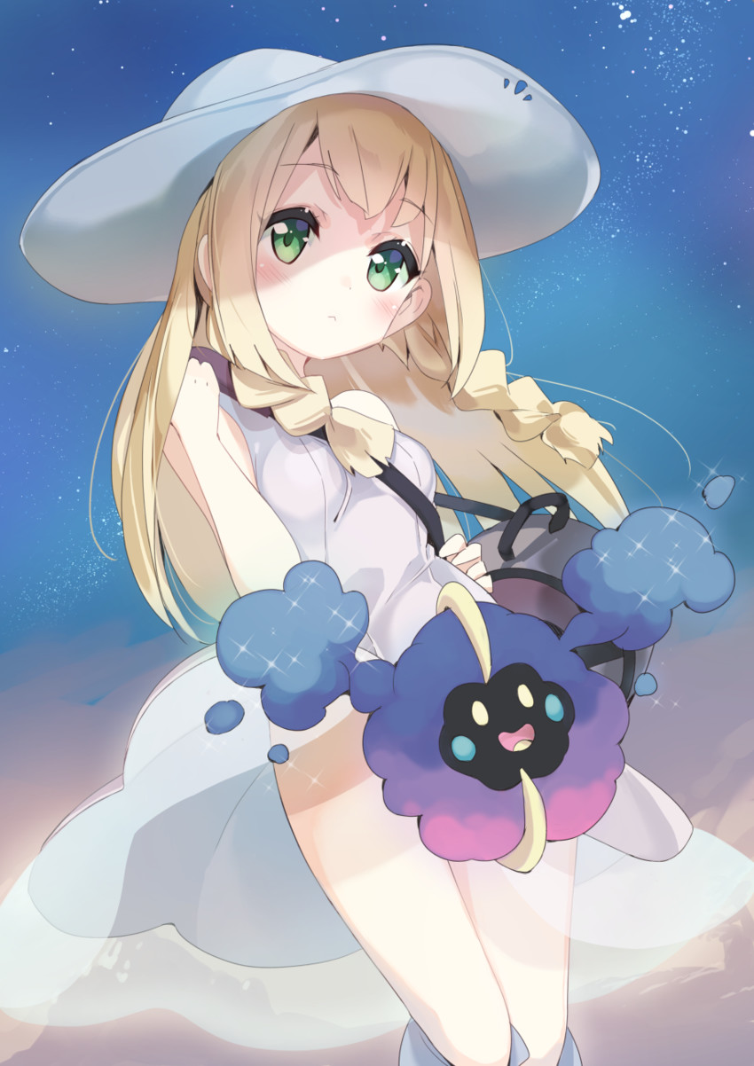 lillie and cosmog (pokemon and 1 more) drawn by micopp