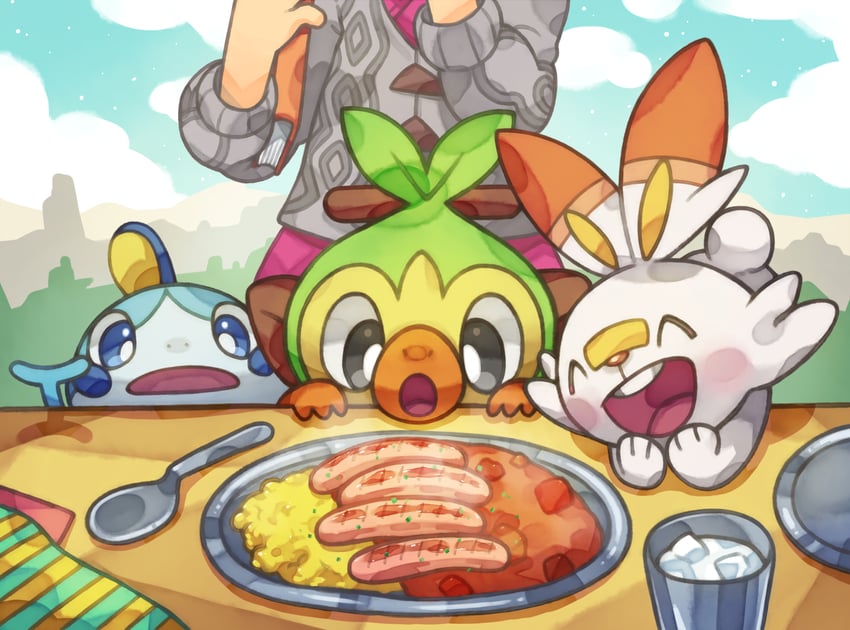 gloria, scorbunny, sobble, and grookey (pokemon and 1 more) drawn by yanedx