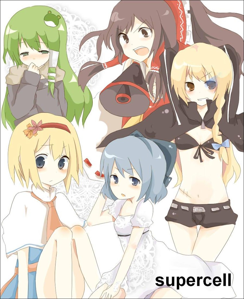 hakurei reimu, kirisame marisa, kochiya sanae, cirno, and alice margatroid (touhou and 6 more) drawn by mono_(recall)