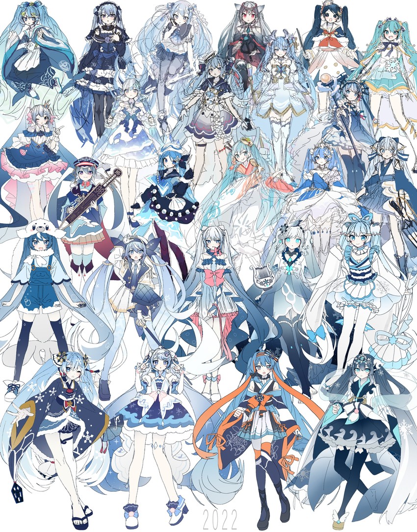 hatsune miku and yuki miku (vocaloid) drawn by krlouvf