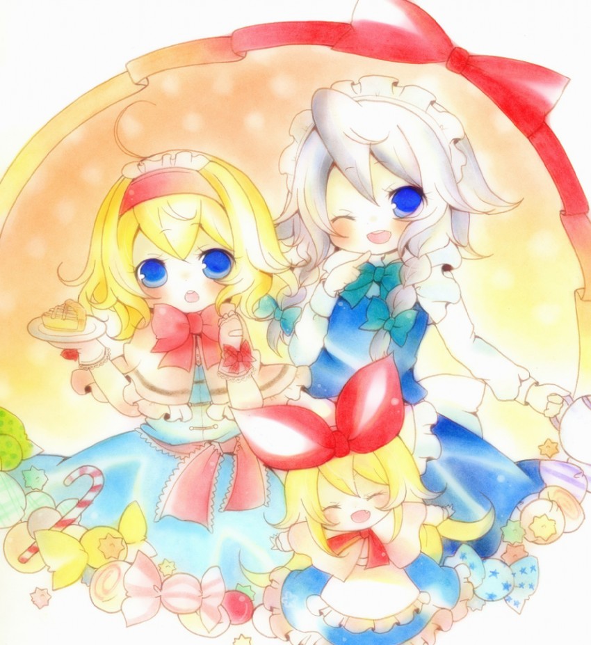 izayoi sakuya, alice margatroid, and shanghai doll (touhou) drawn by haru_(citron_citron)