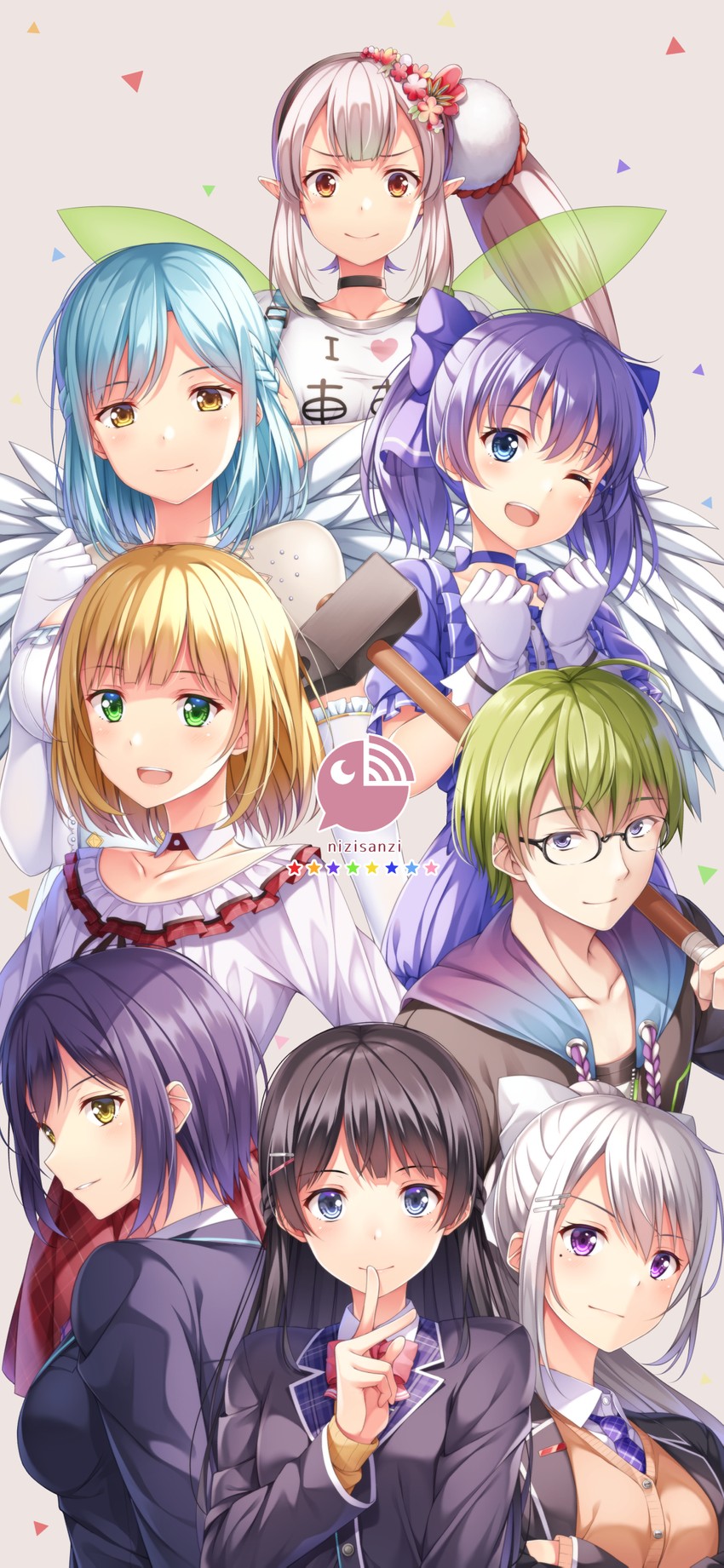 tsukino mito, higuchi kaede, shizuka rin, yuuki chihiro, suzuya aki, and 3 more (nijisanji) drawn by yuuri_nayuta