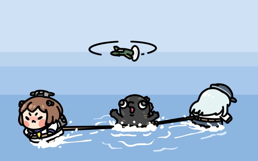 hibiki, yukikaze, and godzilla (kantai collection and 2 more) drawn by afei_(sfma3248)