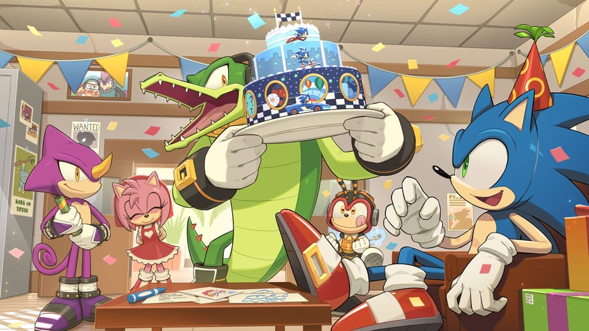 sonic the hedgehog, amy rose, espio the chameleon, vector the crocodile, charmy bee, and 2 more (sonic and 2 more) drawn by digimin