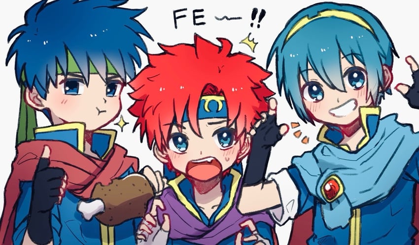 ike, marth, and roy (fire emblem and 1 more) drawn by waffuum