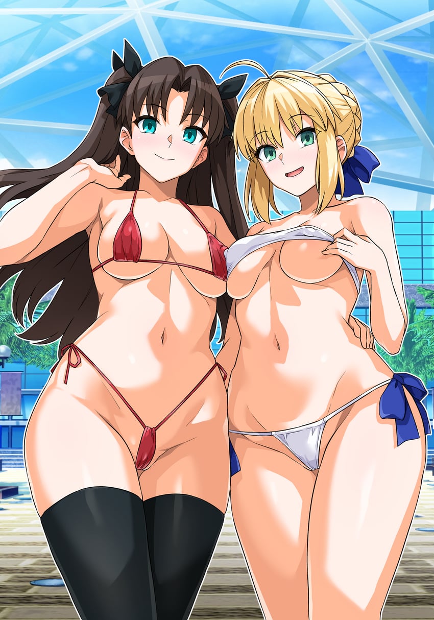 artoria pendragon, saber, and tohsaka rin (fate and 1 more) drawn by haruhisky