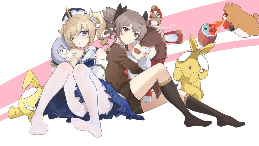 bronya zaychik, barbara, theresa apocalypse, homu, guoba, and 1 more (genshin impact and 3 more) drawn by lamser