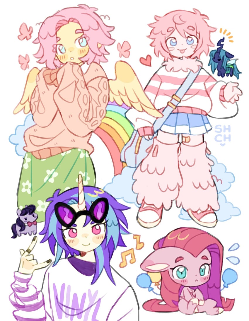 fluttershy, pinkie pie, pinkamena diane pie, queen chrysalis, octavia melody, and 2 more (original and 2 more) drawn by sharpycharot