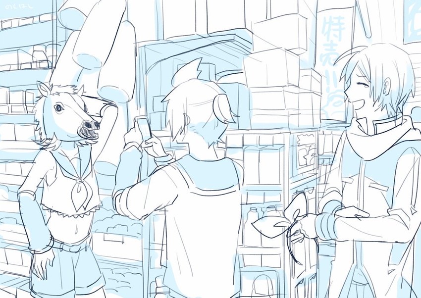 kagamine rin, kagamine len, and kaito (vocaloid) drawn by nokuhashi