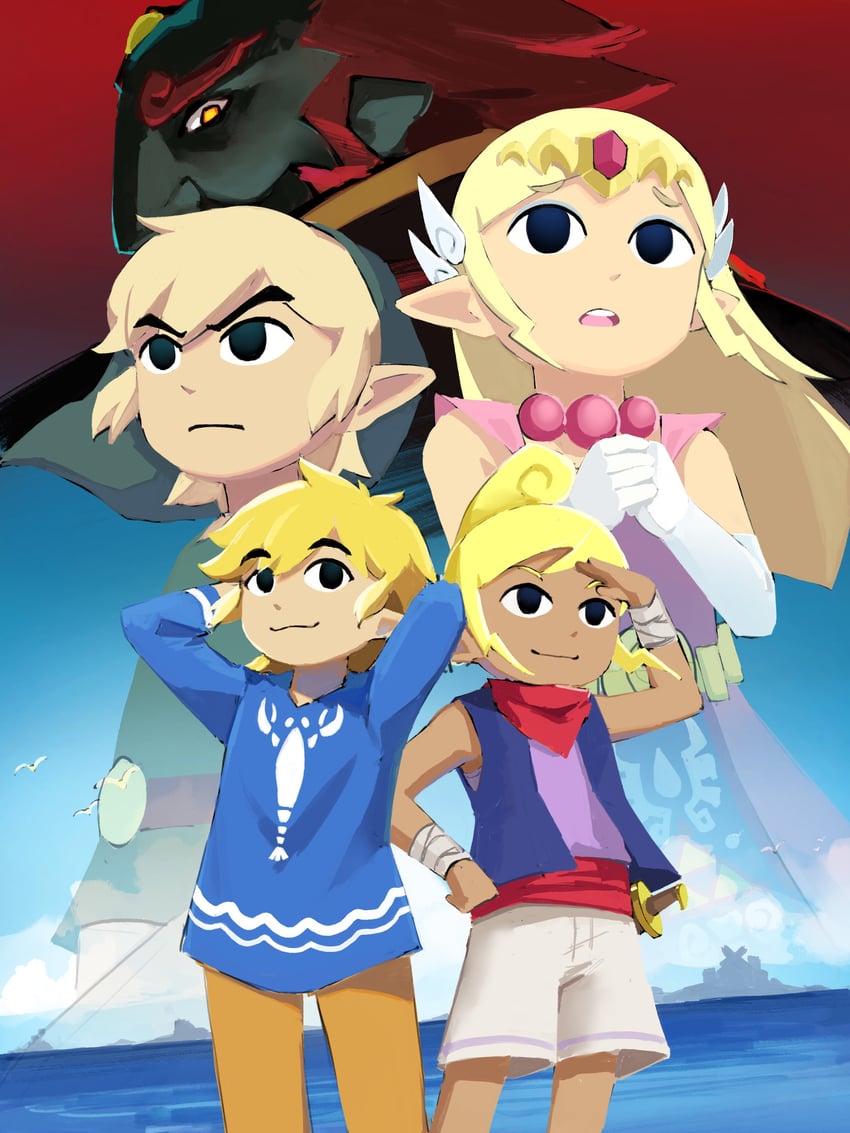 link, princess zelda, toon link, ganondorf, toon zelda, and 1 more (the legend of zelda and 1 more) drawn by labuyoi