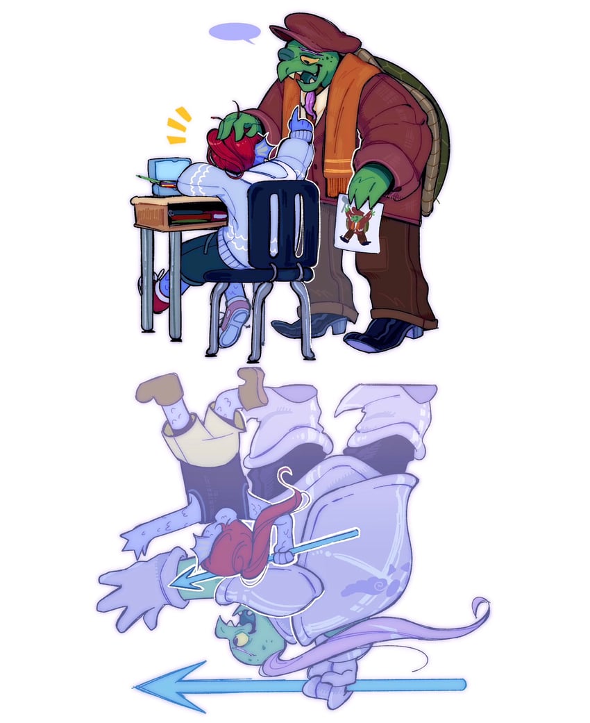 undyne, chief undyne, and gerson (deltarune) drawn by im_vess