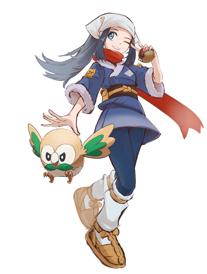 akari and rowlet (pokemon and 1 more) drawn by zkasa78