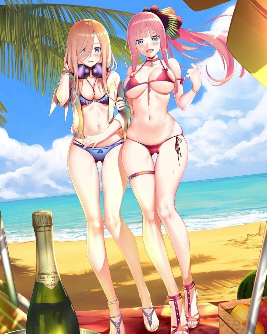nakano nino and nakano miku (go-toubun no hanayome) drawn by kosmos_beta