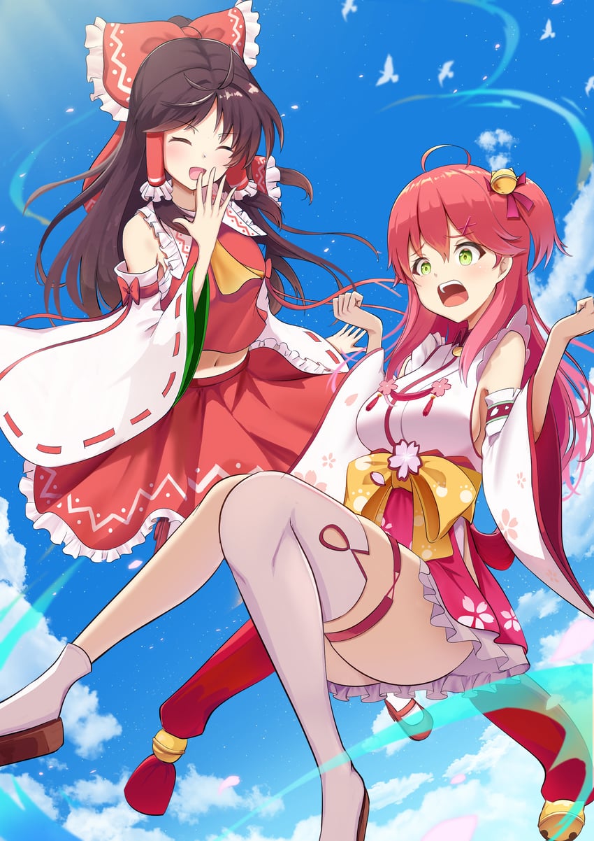 hakurei reimu and sakura miko (touhou and 1 more) drawn by hakuou0714