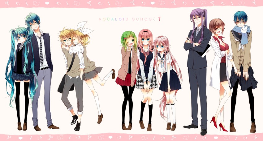 hatsune miku, kagamine rin, kagamine len, megurine luka, kaito, and 5 more (vocaloid) drawn by naoto_(tulip)