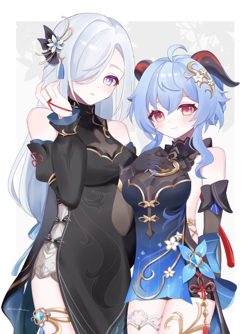 ganyu and shenhe (genshin impact) drawn by kino_(curry_pan)