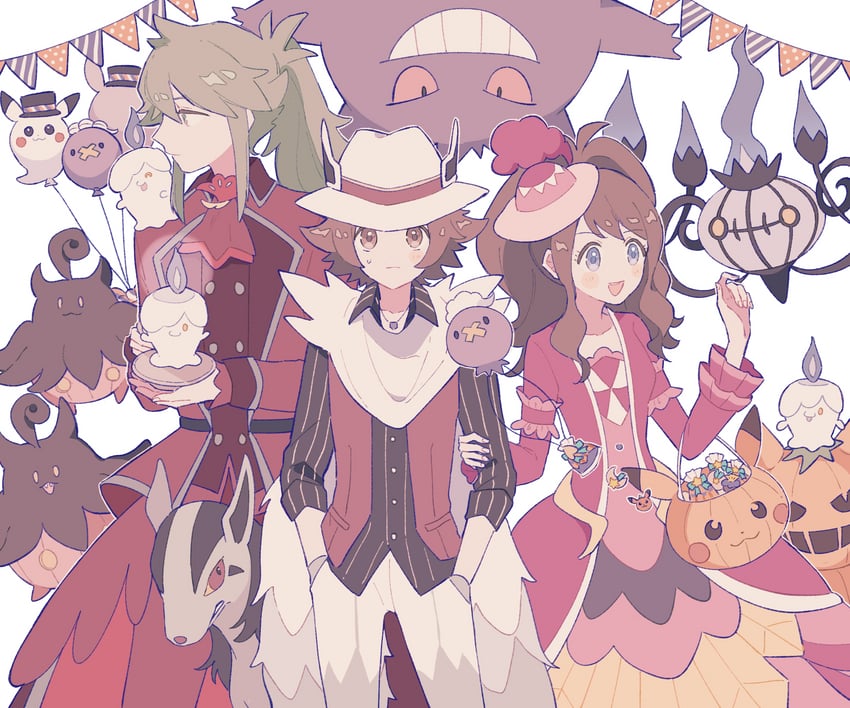 hilda, gengar, litwick, chandelure, drifloon, and 4 more (pokemon and 1 more) drawn by ririco_(gnsn)