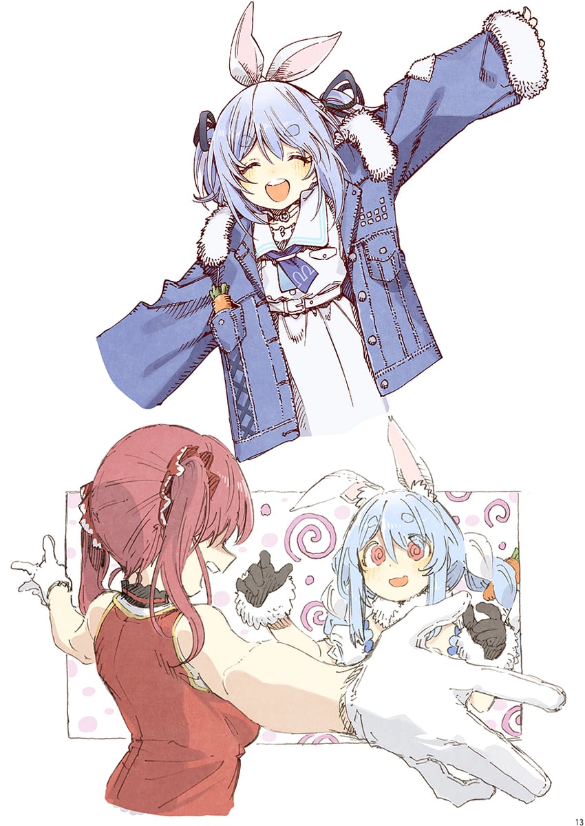 houshou marine and usada pekora (hololive) drawn by abara_heiki