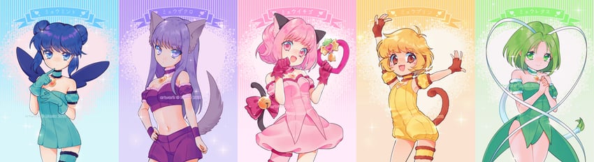 momomiya ichigo, mew ichigo, aizawa mint, fujiwara zakuro, midorikawa lettuce, and 5 more (tokyo mew mew) drawn by klaeia