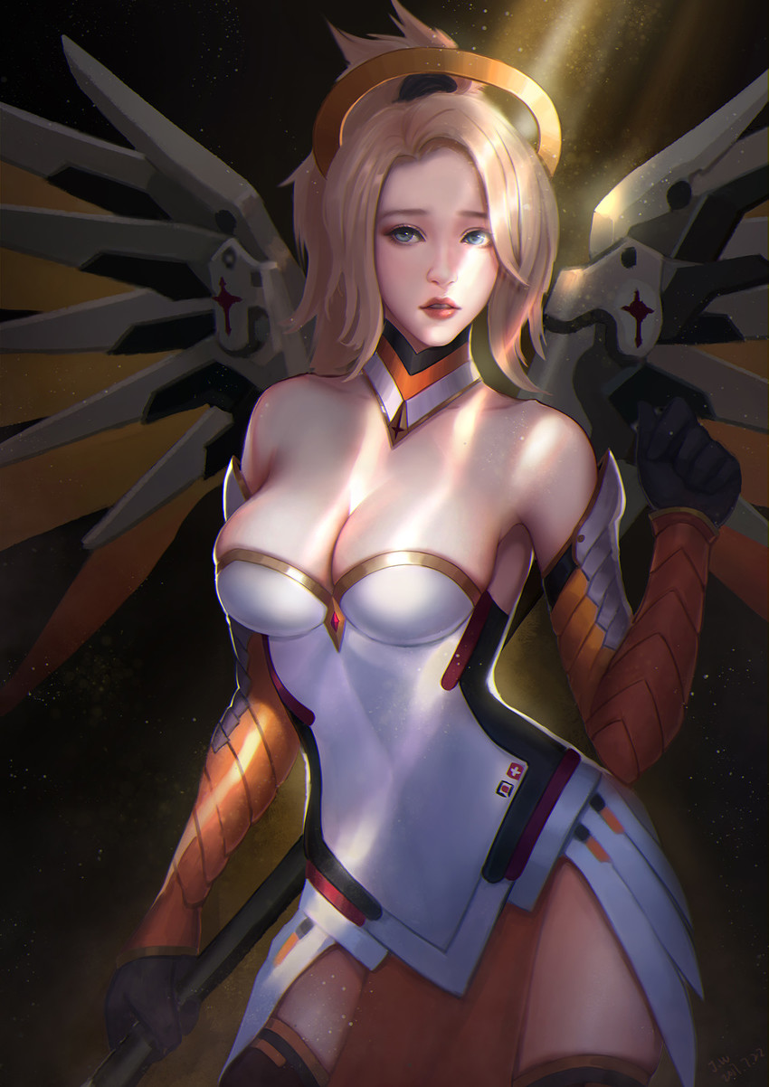 mercy (overwatch and 1 more) drawn by julia_woo