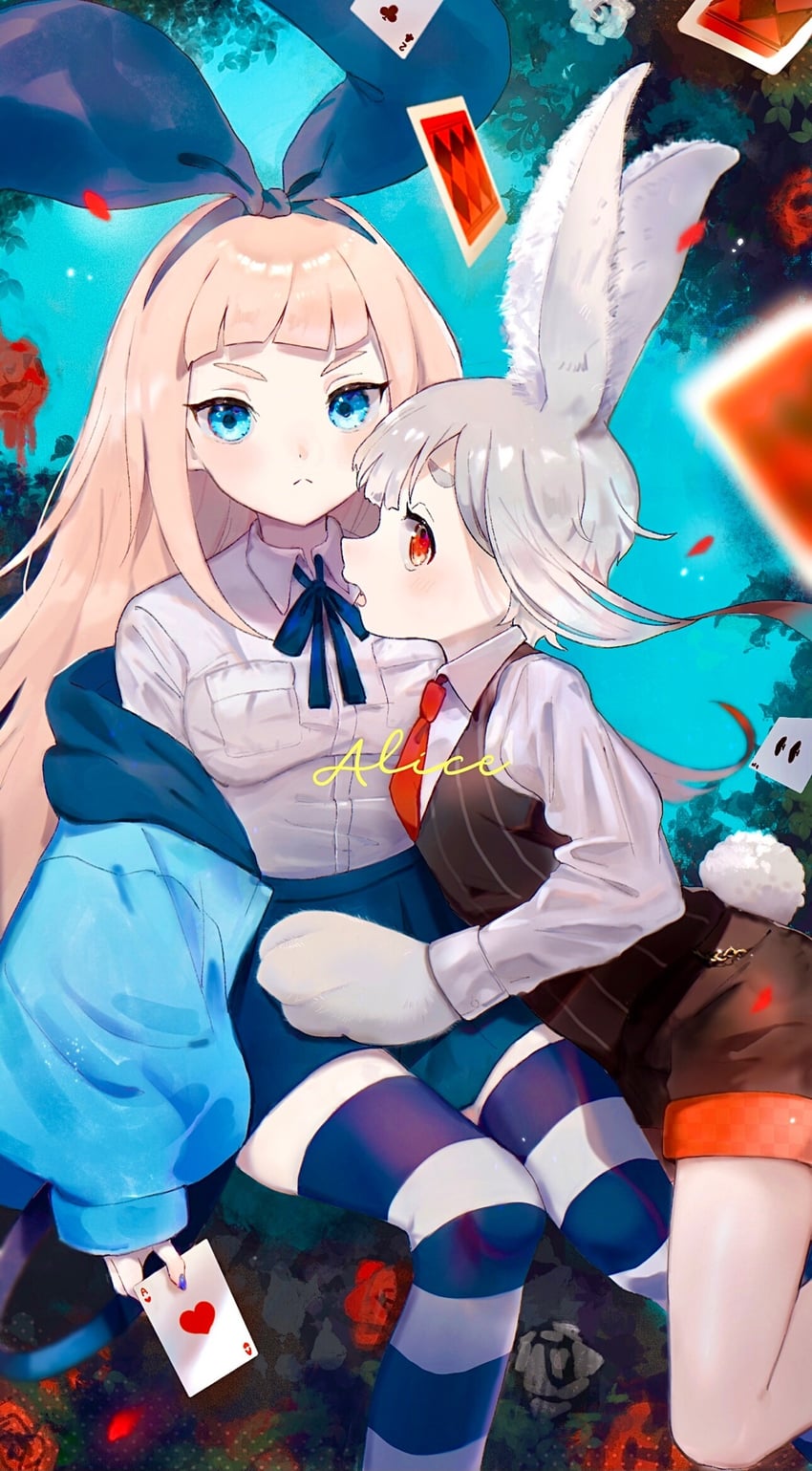 alice and white rabbit (original and 1 more) drawn by etoha