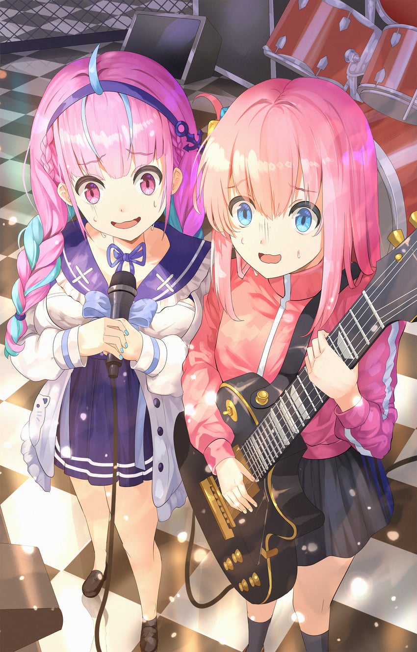 gotoh hitori and minato aqua (hololive and 1 more) drawn by sysen