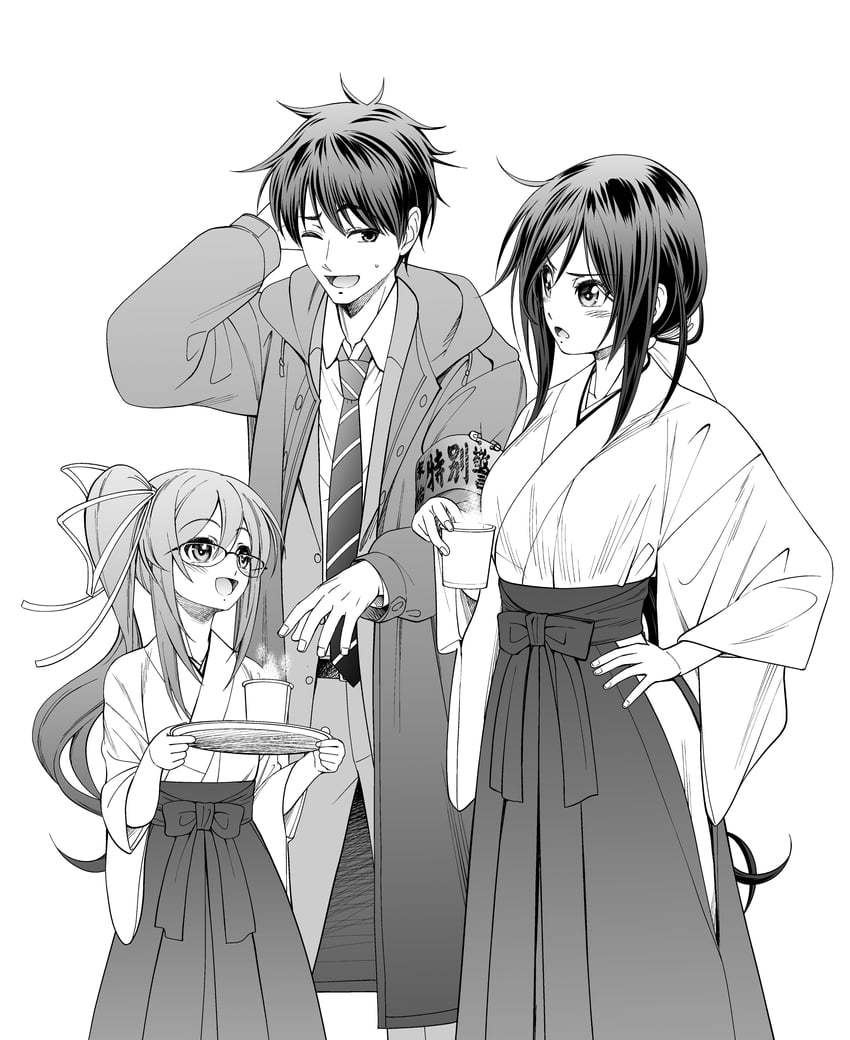 kunosato mio, yamazoe uki, and shinjo takeshi (science adventure and 1 more) drawn by eibon
