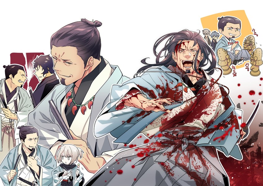 okita souji, saitou hajime, hijikata toshizou, yamanami keisuke, and serizawa kamo (fate and 1 more) drawn by hinoya