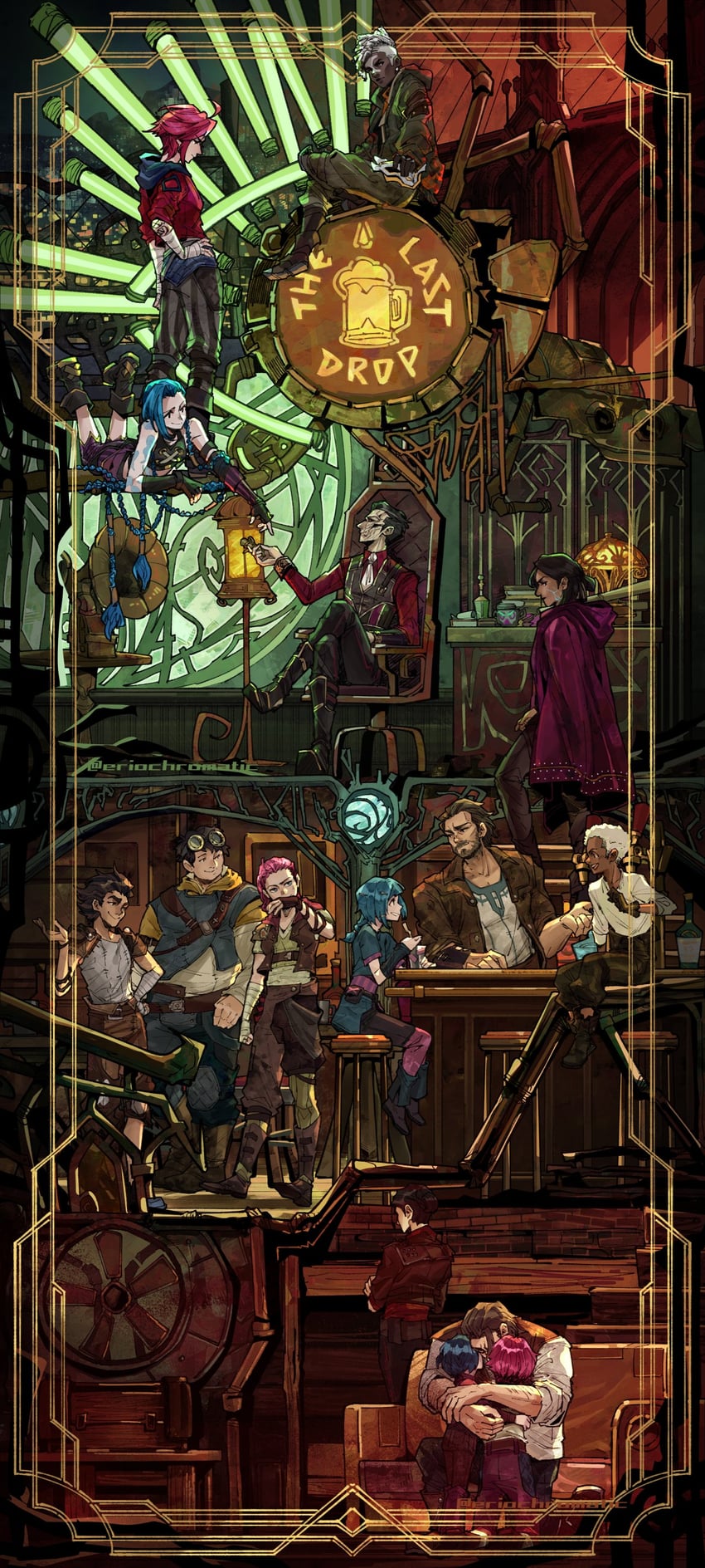 jinx, vi, arcane jinx, arcane vi, ekko, and 7 more (league of legends and 1 more) drawn by eriochromatic