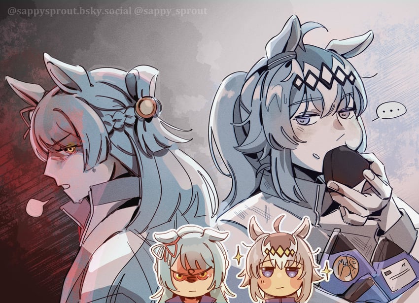 oguri cap and fujimasa march (umamusume and 1 more) drawn by sappy_sprout
