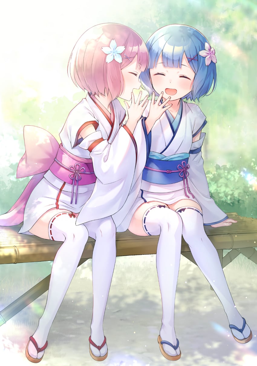 rem and ram (re:zero kara hajimeru isekai seikatsu) drawn by e_(eokiba)