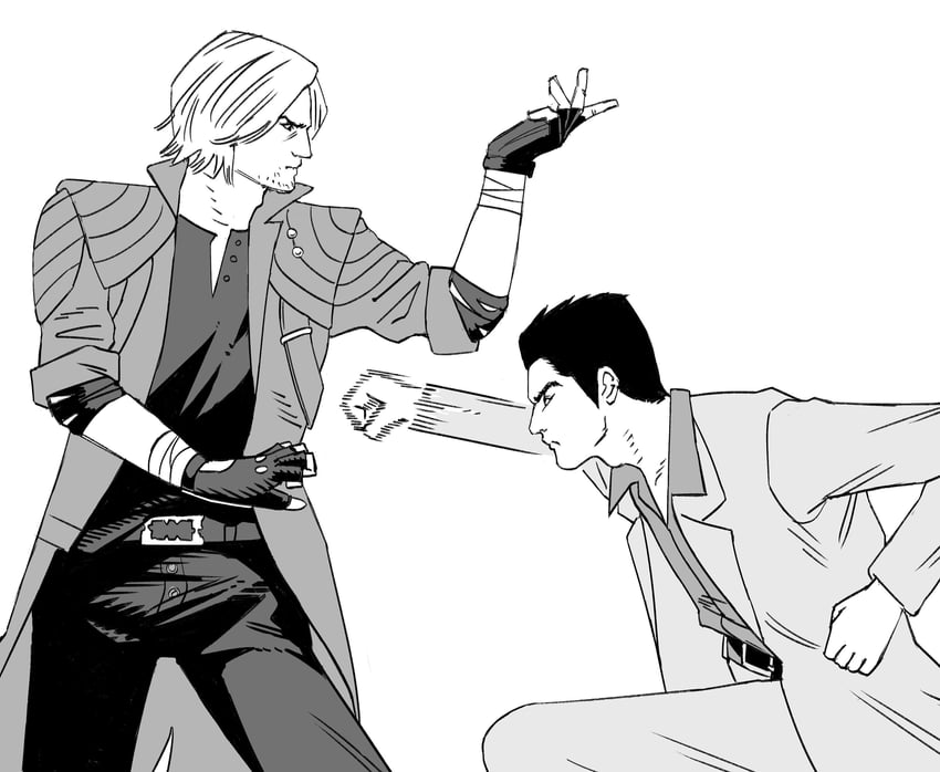 dante and kiryu kazuma (devil may cry and 3 more) drawn by xyanaid