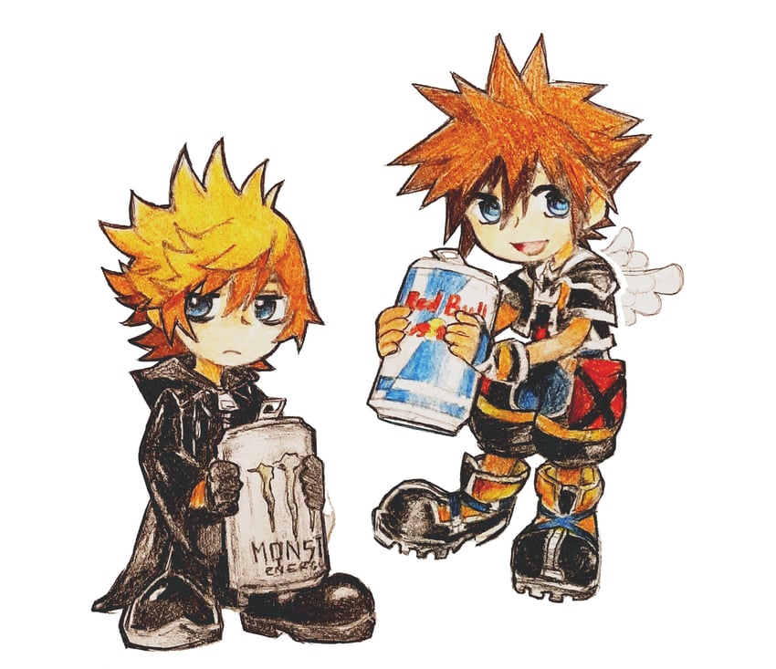 sora and roxas (kingdom hearts and 2 more) drawn by snoozaga