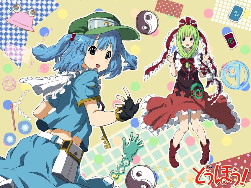 kawashiro nitori, kagiyama hina, and pyonta (touhou) drawn by kabutoyama