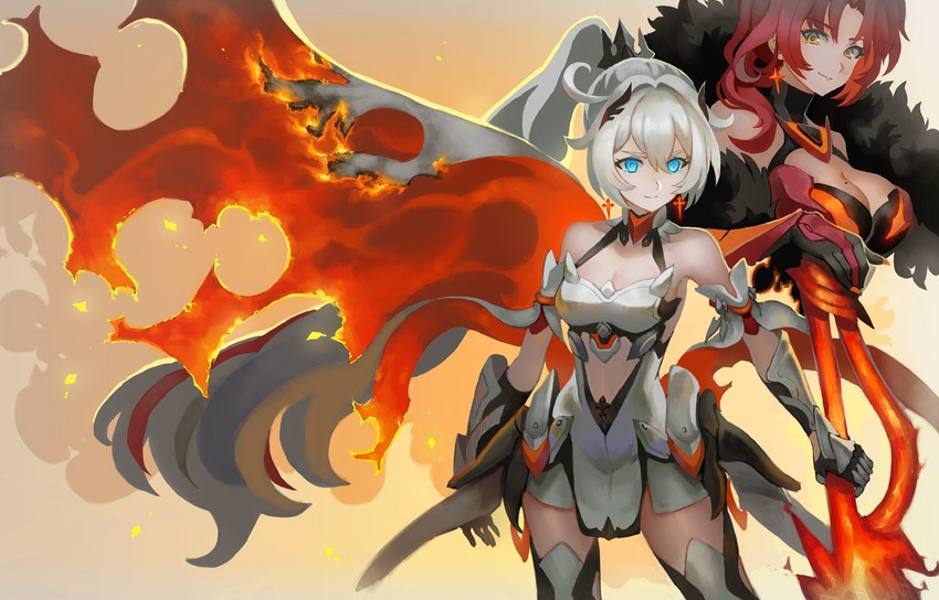 kiana kaslana and murata himeko (honkai and 1 more) drawn by visqi