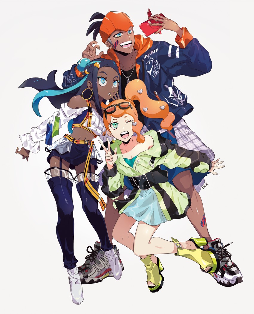 raihan, rotom, nessa, sonia, and rotom phone (pokemon and 1 more) drawn by puppeteer7777