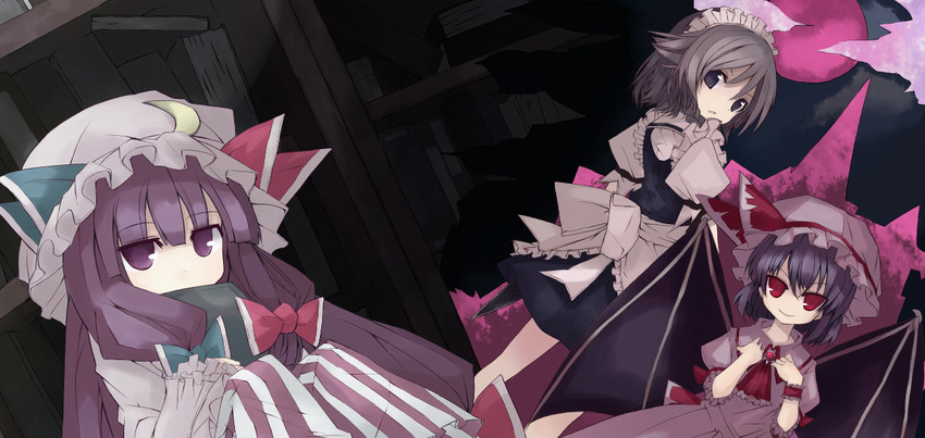 remilia scarlet, izayoi sakuya, and patchouli knowledge (touhou) drawn by xexu