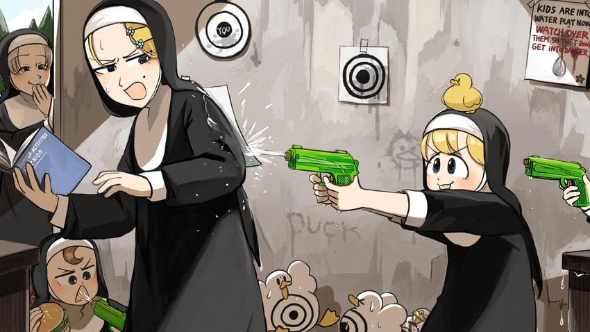 clumsy nun, froggy nun, strict nun, and smug nun (little nuns) drawn by diva_(hyxpk)